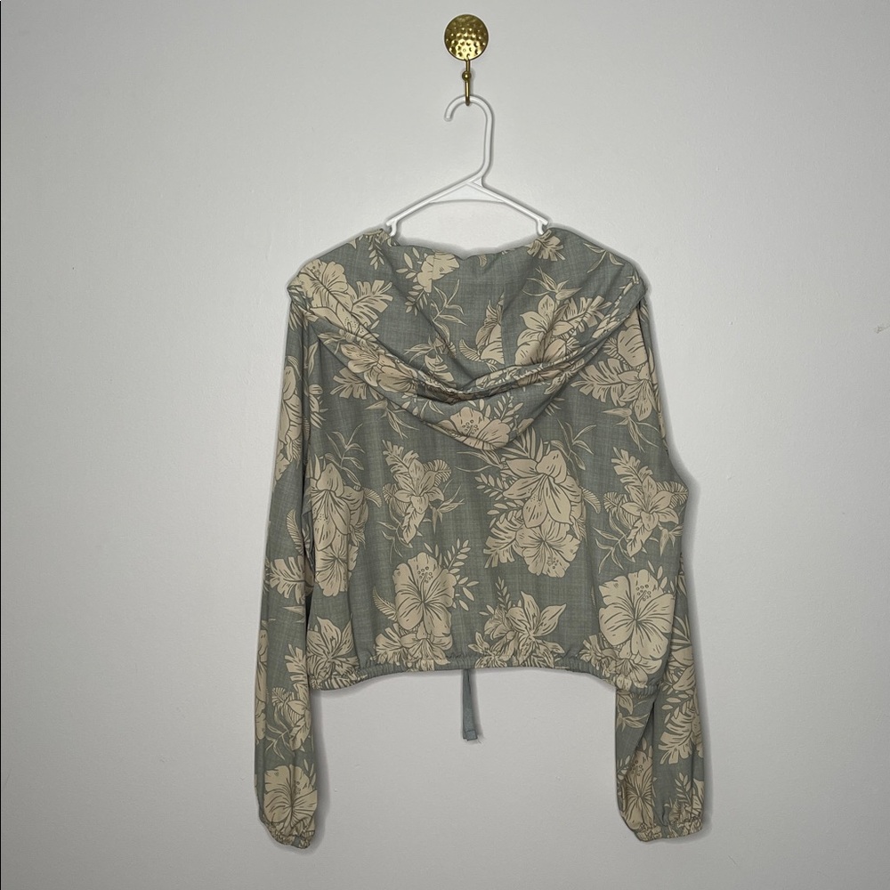 Hurley Green and Cream Cropped Hooded Jacket - Picture 4 of 8